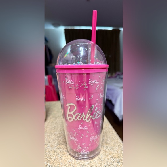Barbie Pink Glitter Party Cup with Straw - Picture 1 of 1